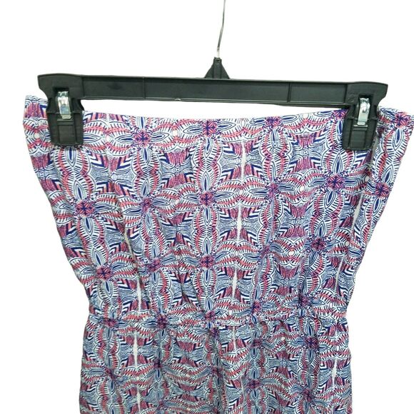 Three Pink Hearts Womens Sz S Blue Red Geometric Strapless Romper - Picture 5 of 9